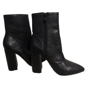 BOOHOO Women's Size 3 Black Faux Snakeskin POINTED TOE BLOCK HEEL ANKLE BOOT